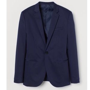 H&M Navy Blue Cotton Blend Suit Jacket/Blazer